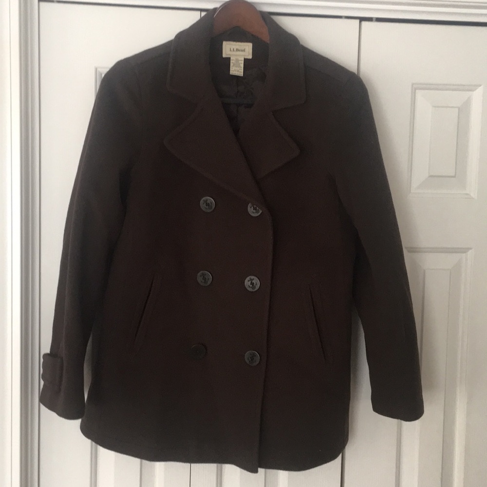 LL Bean Brown lambs wool pea coat